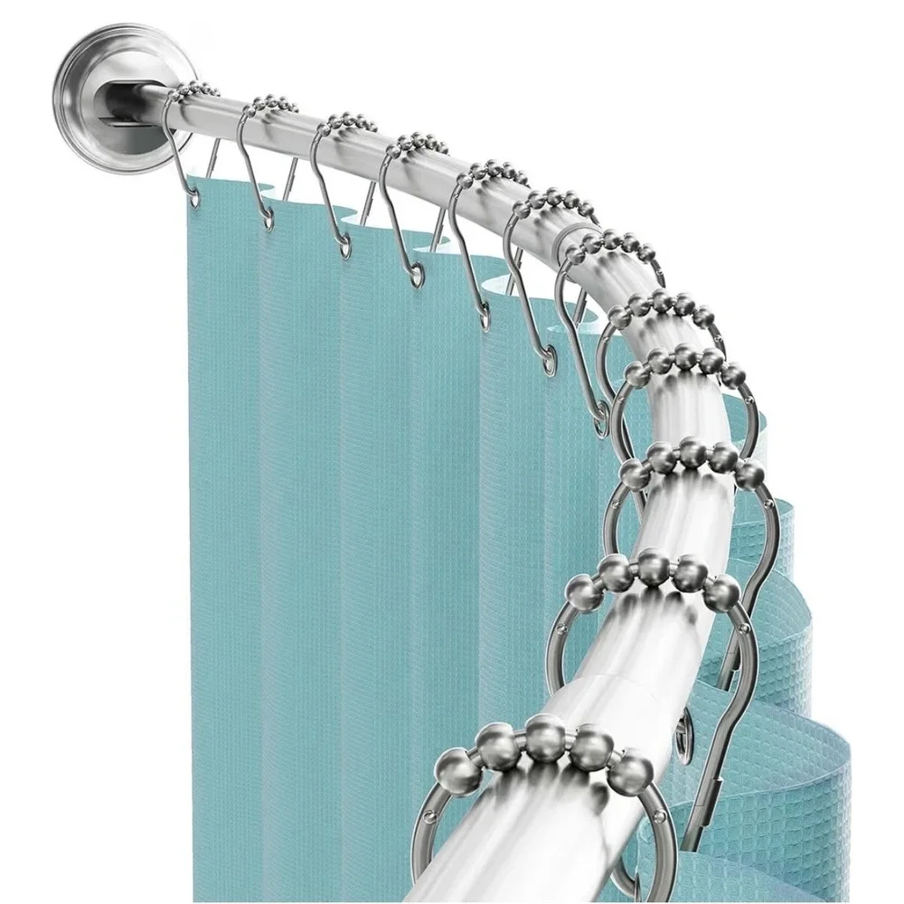 Adjustable Curved Shower Curtain Rod Brushed Nickel 50-72 Inch Wall Mount Bath